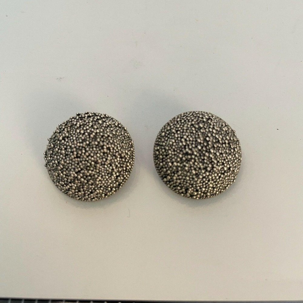 Silver Tone Clip On Earrings Beaded Button Classic - Picture 4 of 4